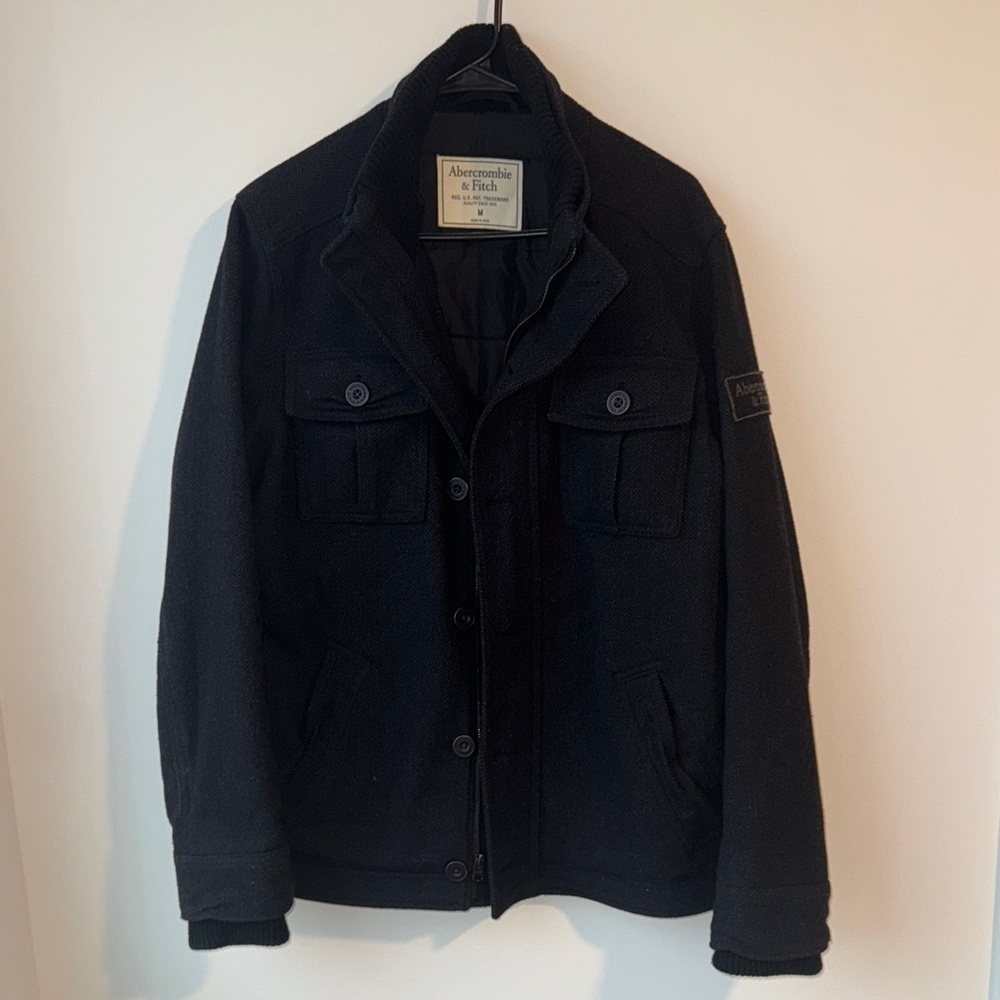 Vintage Abercrombie & Fitch Men's Dark Gray Peacoat